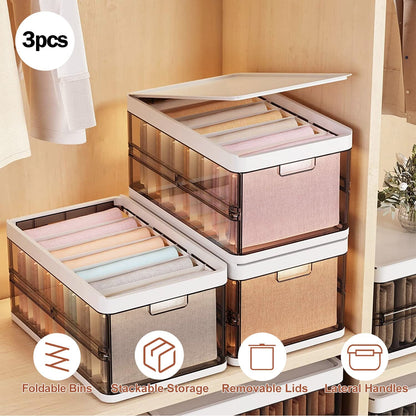 3-Pack: Foldable Storage Bin with Lid Stackable Plastic Closet Organizer __stock:50 Closet & Storage refund_fee:1800