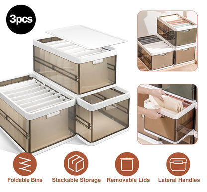3-Pack: Foldable Storage Bin with Lid Stackable Plastic Closet Organizer __stock:50 Closet & Storage refund_fee:1800