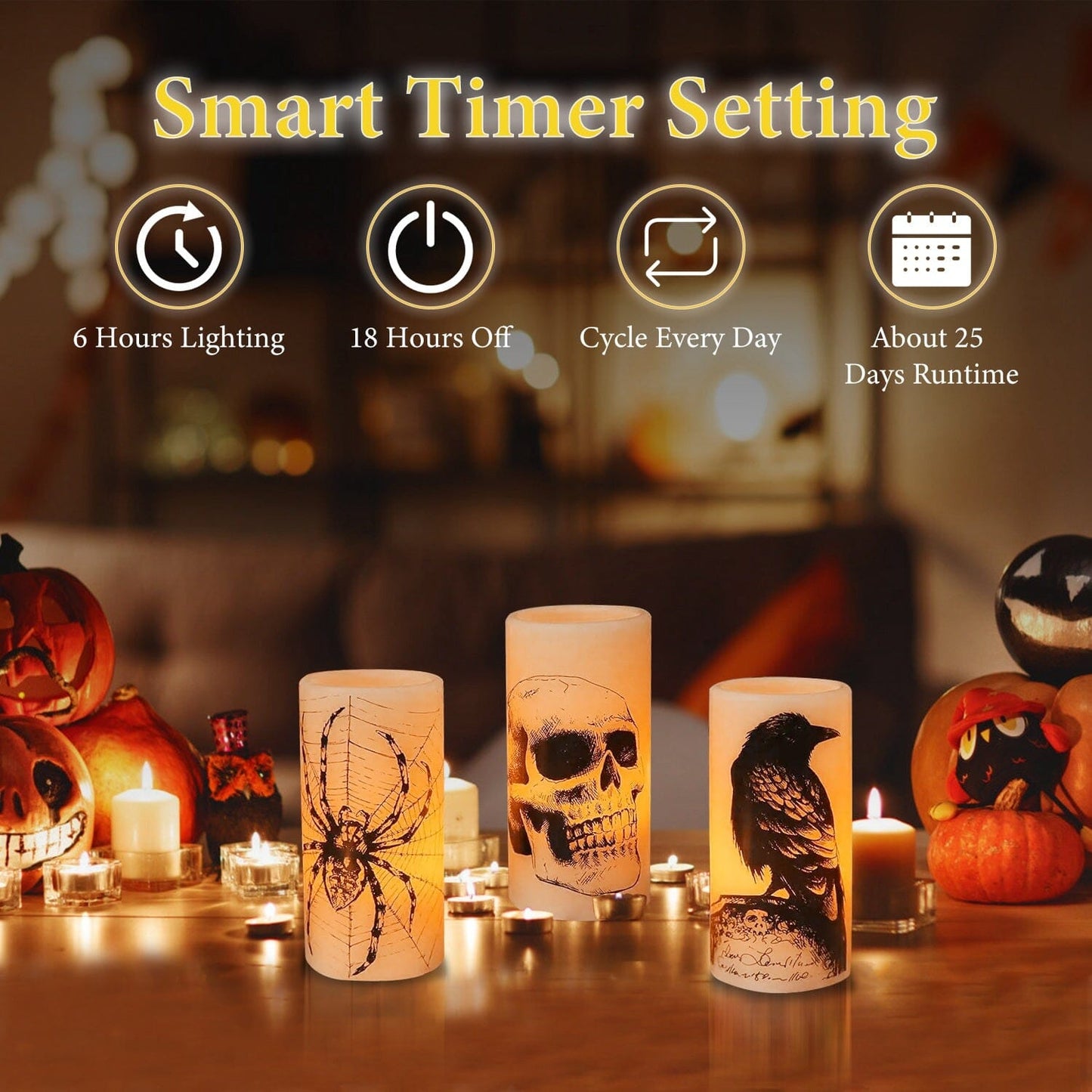 3-Pack: Halloween Battery Operated Flameless Candle Lamp with Timer Setting __stock:50 Holiday Decor & Apparel refund_fee:1200