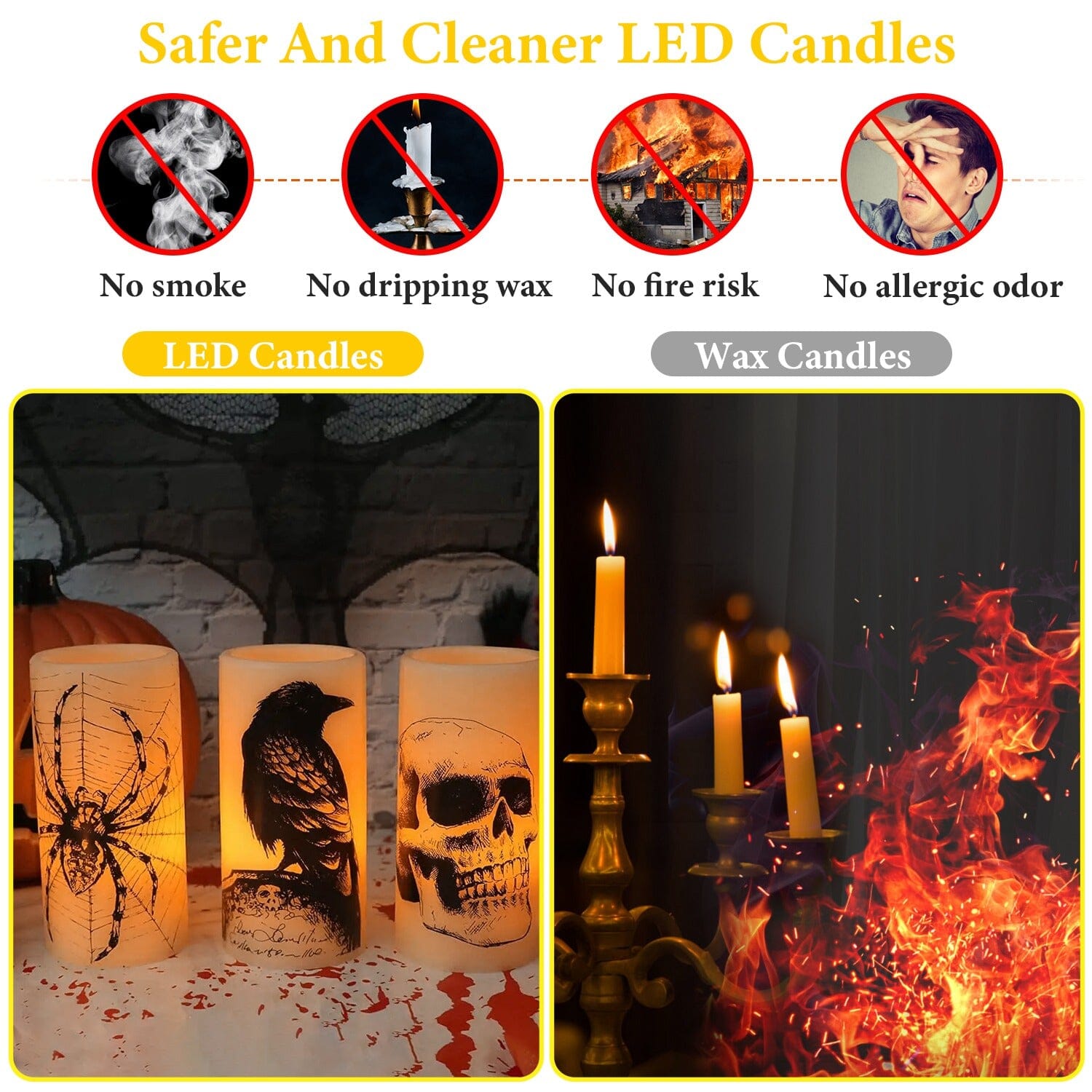 3-Pack: Halloween Battery Operated Flameless Candle Lamp with Timer Setting __stock:50 Holiday Decor & Apparel refund_fee:1200