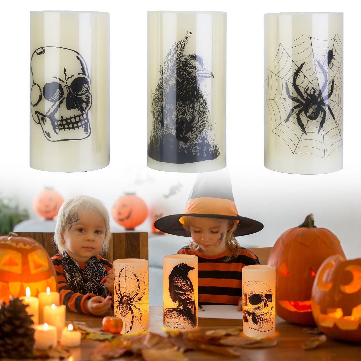 3-Pack: Halloween Battery Operated Flameless Candle Lamp with Timer Setting __stock:50 Holiday Decor & Apparel refund_fee:1200