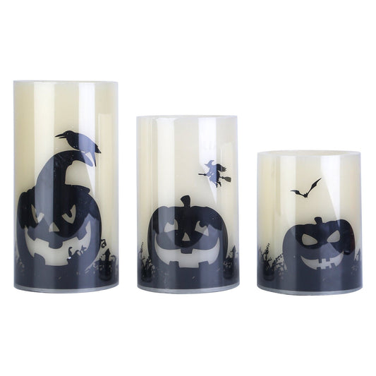 3-Pack: Halloween Battery Operated Flameless Candle Lamp with Timer Setting Pumpkin __stock:50 Holiday Decor & Apparel refund_fee:1200