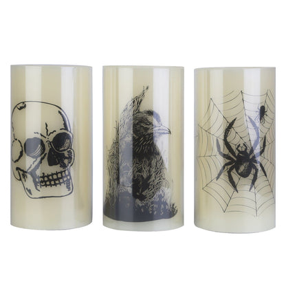 3-Pack: Halloween Battery Operated Flameless Candle Lamp with Timer Setting SpiderSkullCrow __stock:50 Holiday Decor & Apparel refund_fee:1200