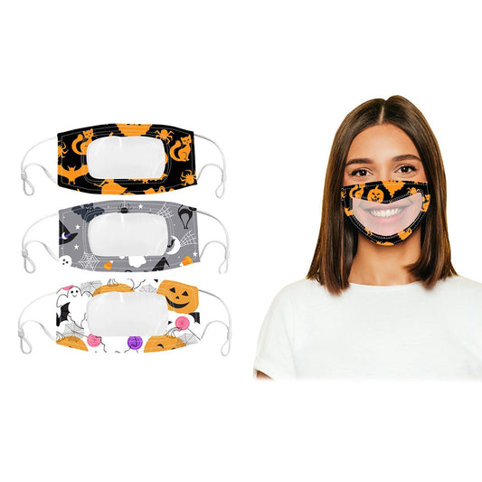 3-Pack: Halloween Edition Smile Communicator Clear Mouth Face Mask __stock:50 Holiday Decor & Apparel refund_fee:800