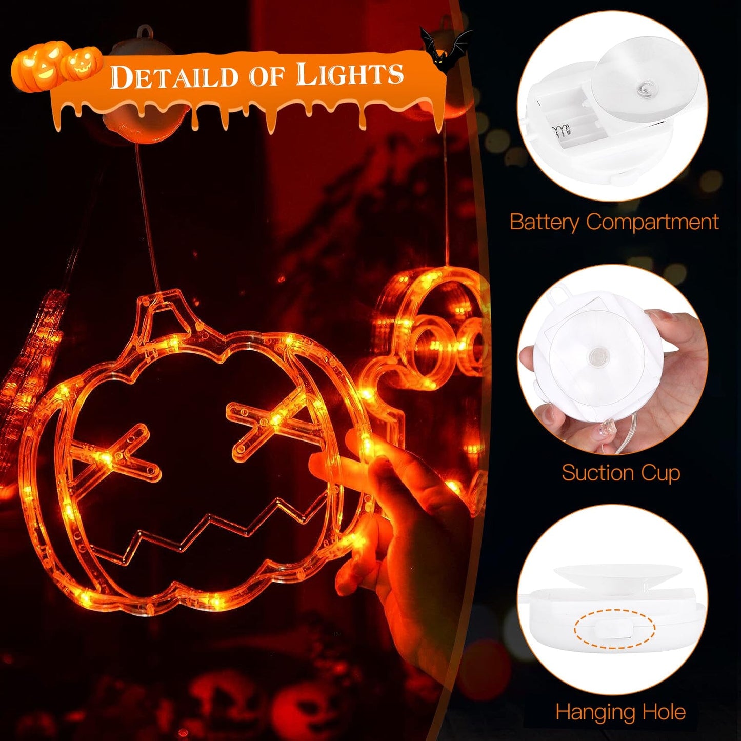 3-Pack: Halloween Window Light with Suction Cup Hanging Holes __stock:50 Holiday Decor & Apparel refund_fee:1200 Warranty