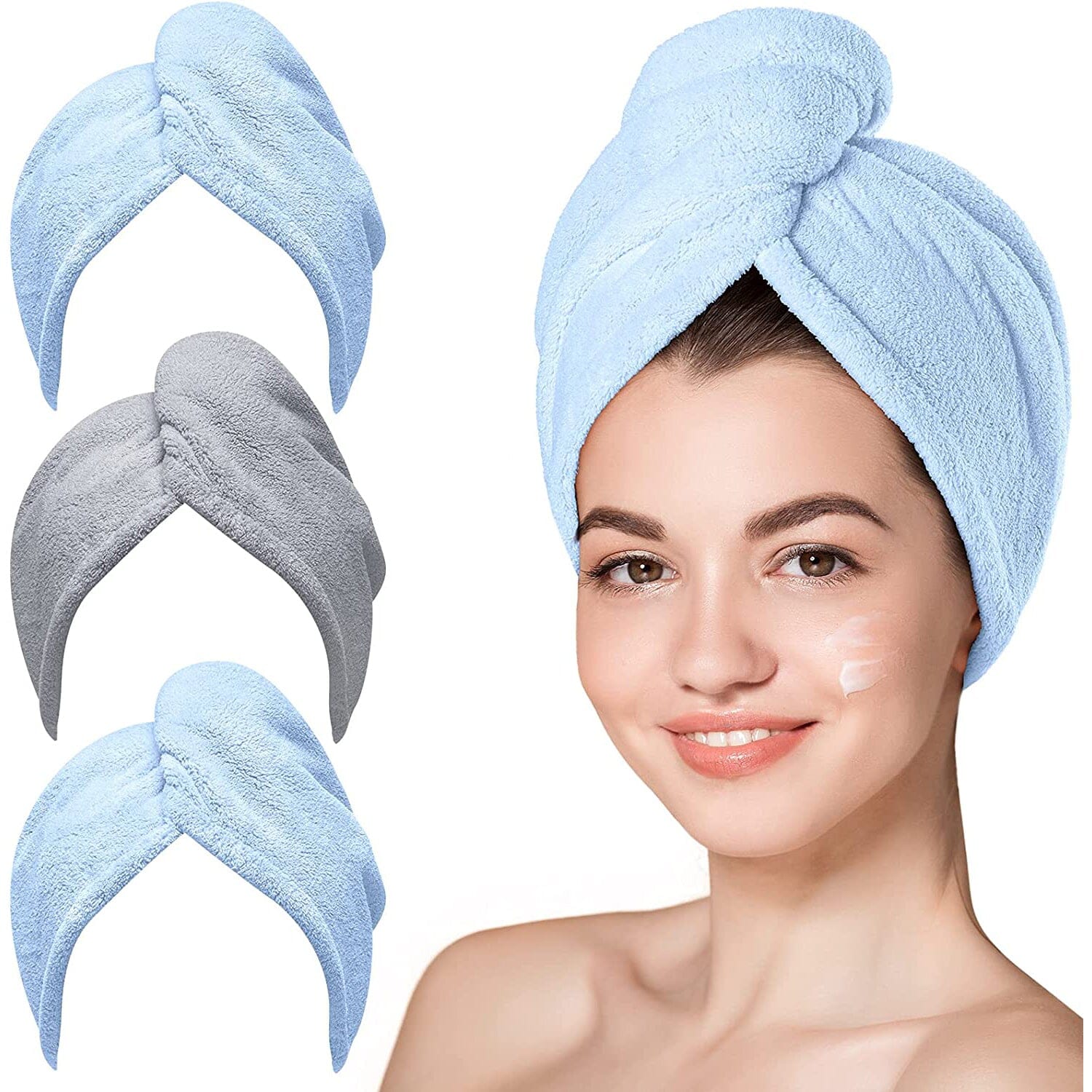 3-Pack: Hicober Microfiber Hair Towel Blue/Blue/Gray __stock:200 Bath refund_fee:800