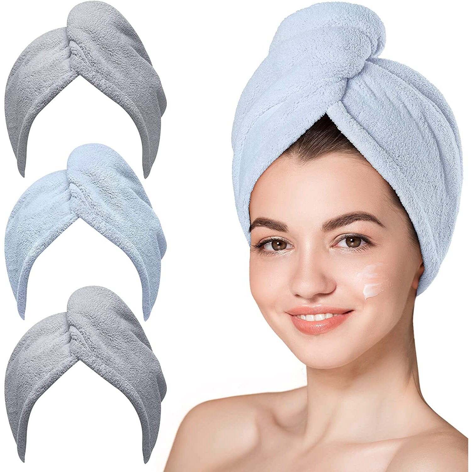 3-Pack: Hicober Microfiber Hair Towel Gray/Gray/Blue __stock:200 Bath refund_fee:800