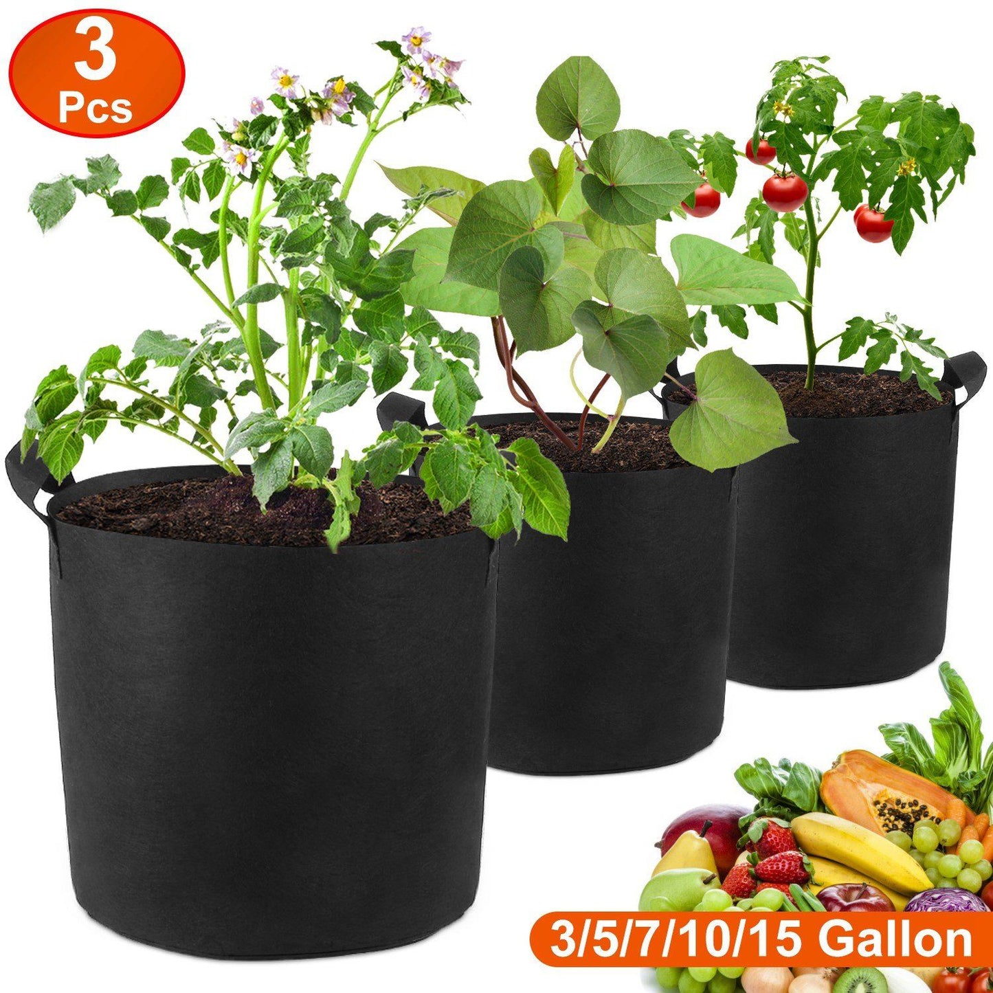 3-Pack: Planter Bags Breathable Planting Fabric Pots with Harvest Window __stock:50 Garden & Patio Low stock refund_fee:800