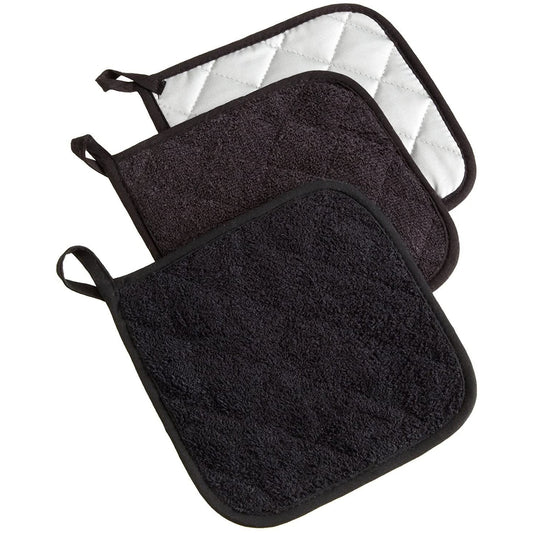 3-Piece: DII Basic Terry Collection Quilted 100% Cotton Potholder Black __stock:200 Kitchen & Dining refund_fee:800