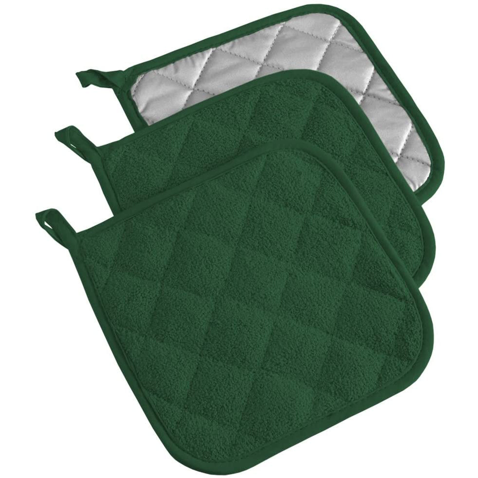 3-Piece: DII Basic Terry Collection Quilted 100% Cotton Potholder Dark Green __stock:200 Kitchen & Dining refund_fee:800