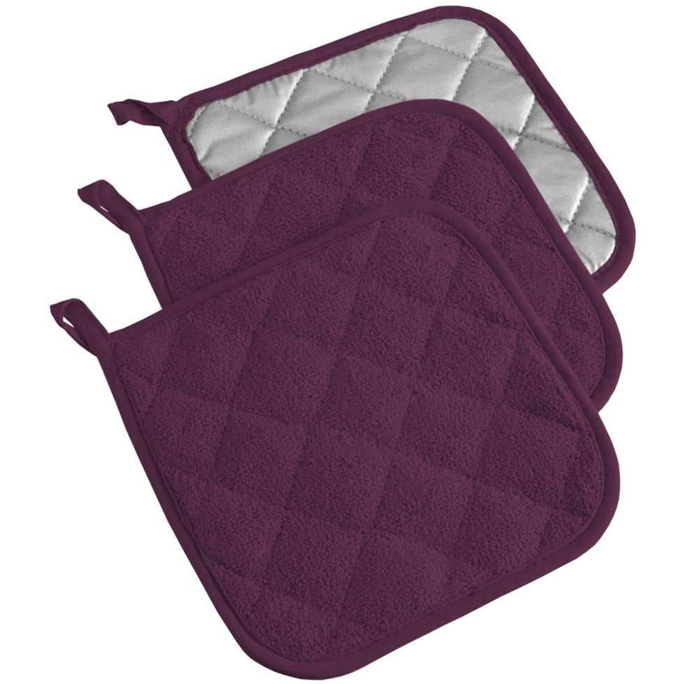 3-Piece: DII Basic Terry Collection Quilted 100% Cotton Potholder Eggplant __stock:200 Kitchen & Dining refund_fee:800