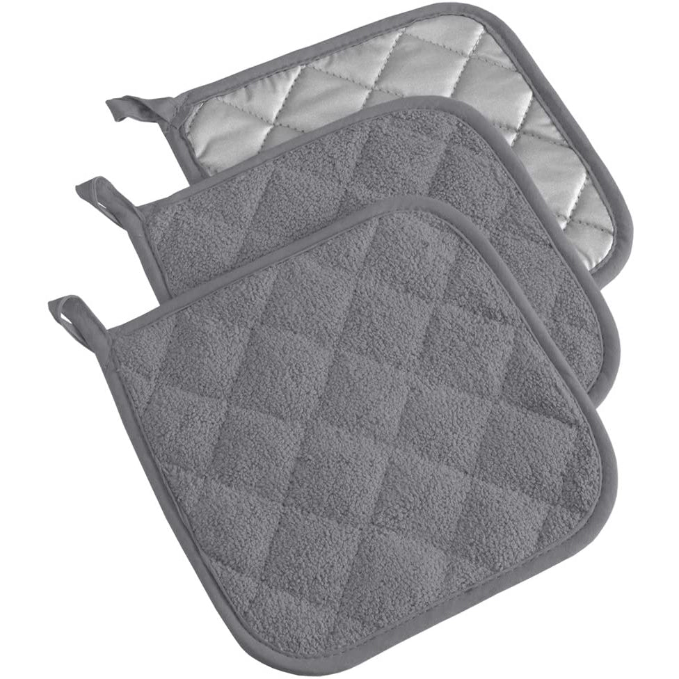 3-Piece: DII Basic Terry Collection Quilted 100% Cotton Potholder Gray __stock:200 Kitchen & Dining refund_fee:800