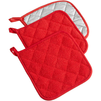 3-Piece: DII Basic Terry Collection Quilted 100% Cotton Potholder Red __stock:200 Kitchen & Dining refund_fee:800