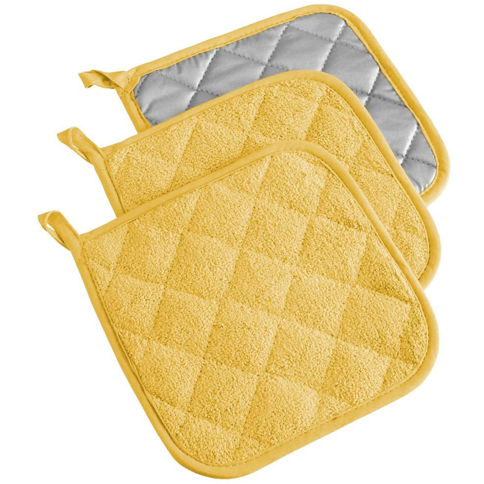 3-Piece: DII Basic Terry Collection Quilted 100% Cotton Potholder Yellow __stock:200 Kitchen & Dining refund_fee:800