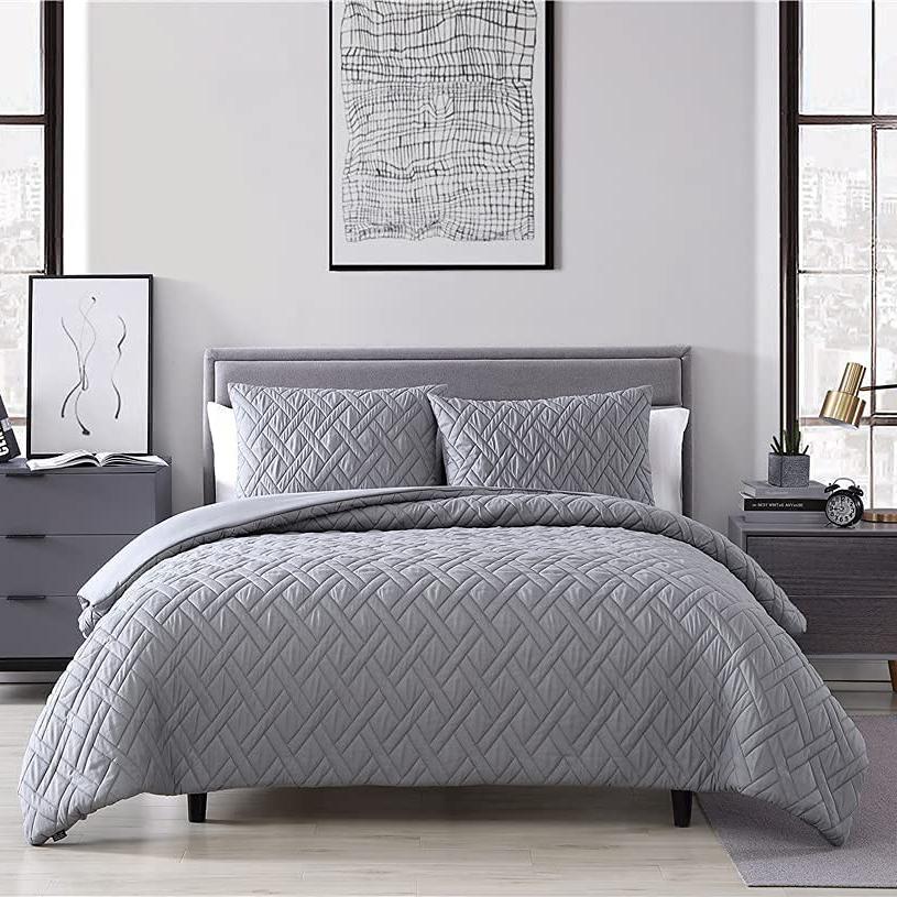 3-Piece: Embossed Quilted Larch Bedding Comforter Set Gray __label2:BOGO 30% OFF __stock:250 Bedding refund_fee:1800