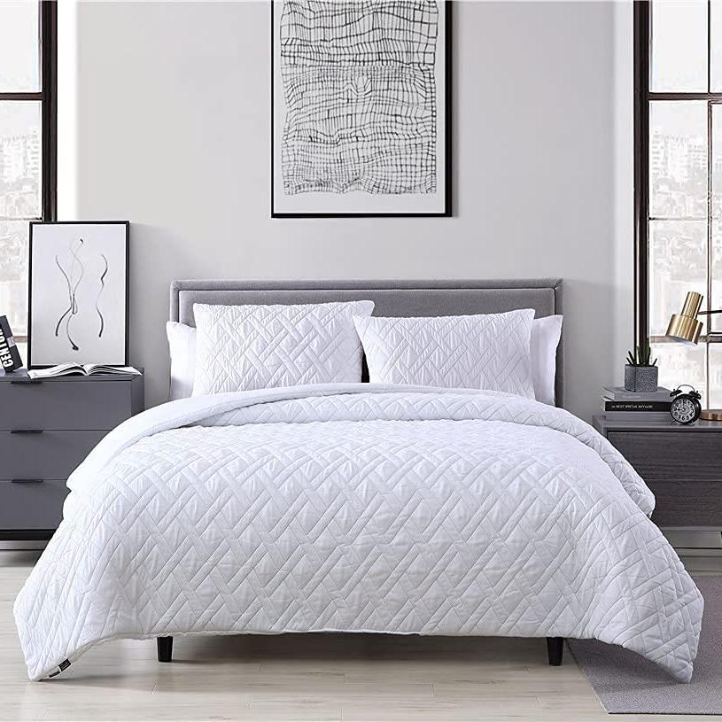 3-Piece: Embossed Quilted Larch Bedding Comforter Set White __label2:BOGO 30% OFF __stock:250 Bedding refund_fee:1800