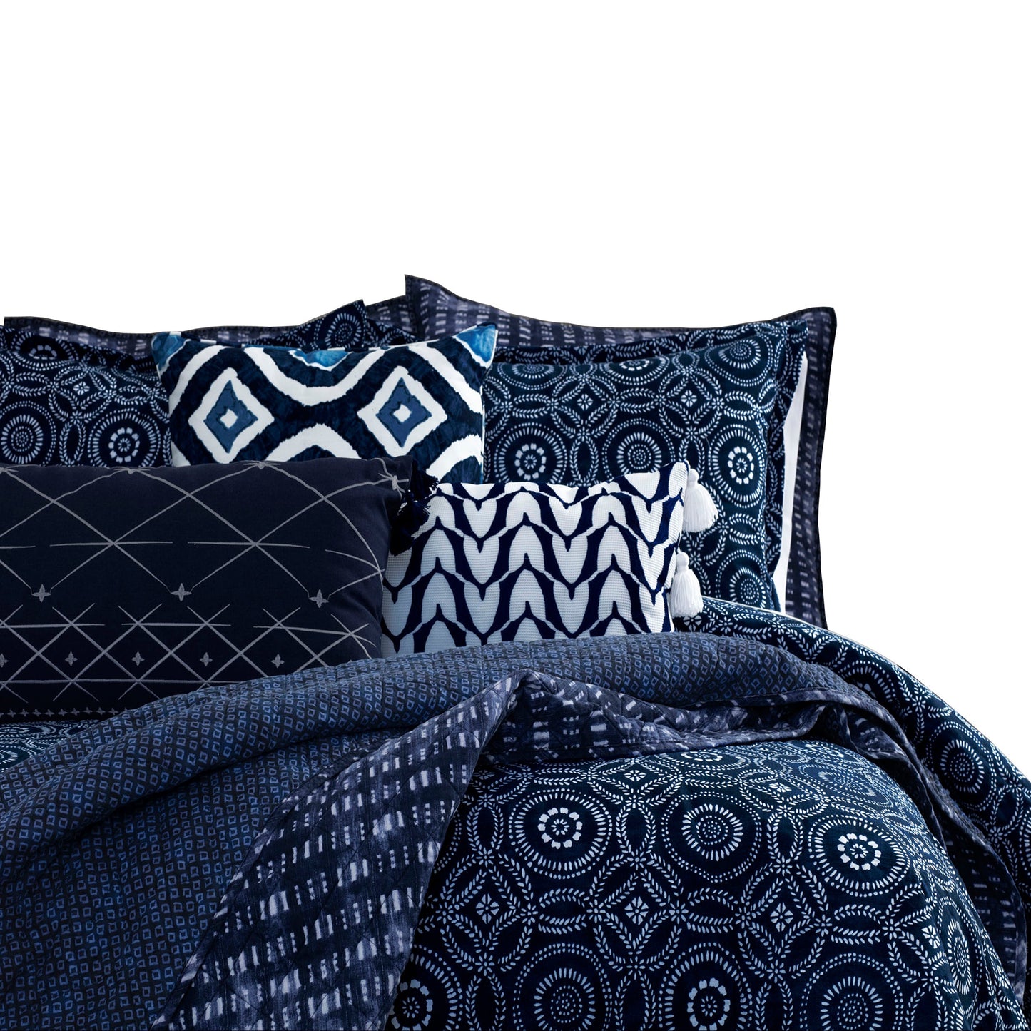 3-Piece: Global Indigo Mudcloth Cotton Quilt Set __label2:BOGO 30% OFF __stock:100 Bedding refund_fee:1200