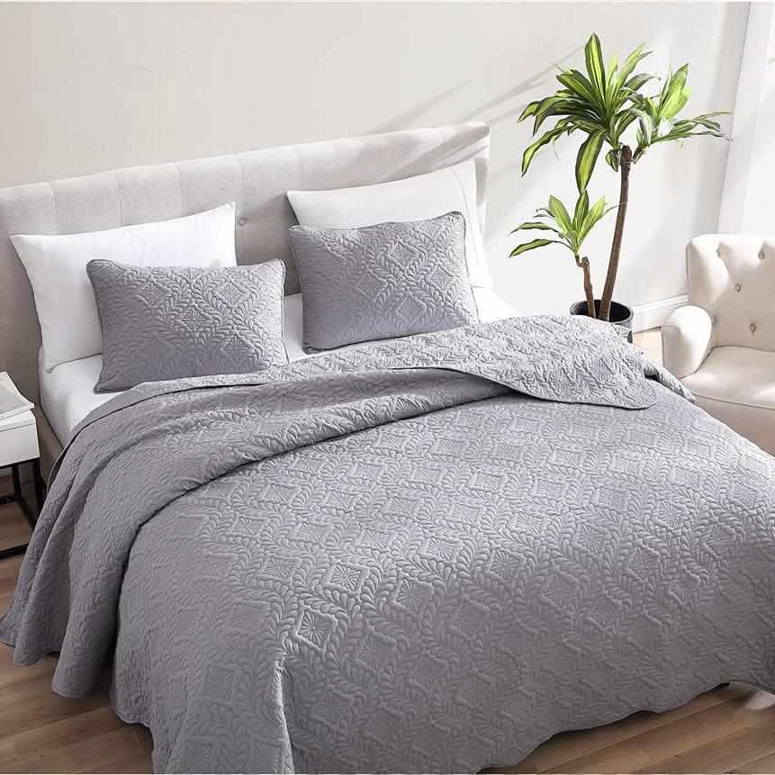 3-Piece: Ivy Bedspread Quilt Set Gray __label2:BOGO 30% OFF __stock:200 Bedding refund_fee:1800