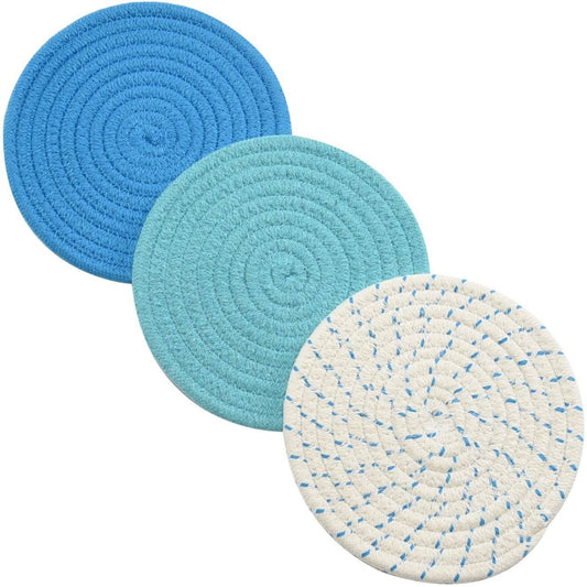 3-Piece Set: 100% Pure Cotton Thread Weave Hot Pot Holders Blue __stock:500 Kitchen & Dining refund_fee:800