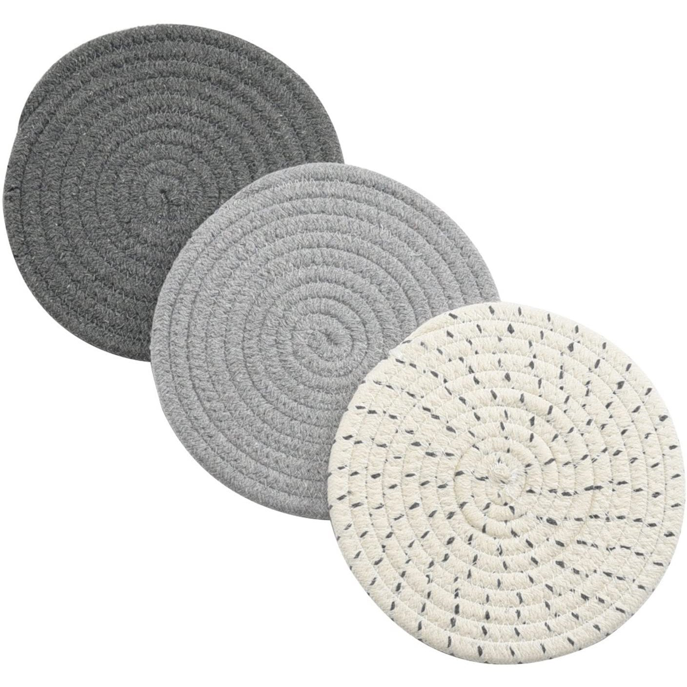 3-Piece Set: 100% Pure Cotton Thread Weave Hot Pot Holders Gray __stock:500 Kitchen & Dining refund_fee:800