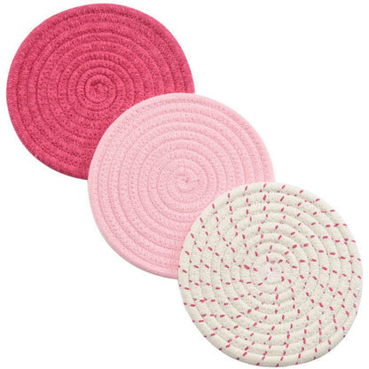 3-Piece Set: 100% Pure Cotton Thread Weave Hot Pot Holders Pink __stock:500 Kitchen & Dining refund_fee:800