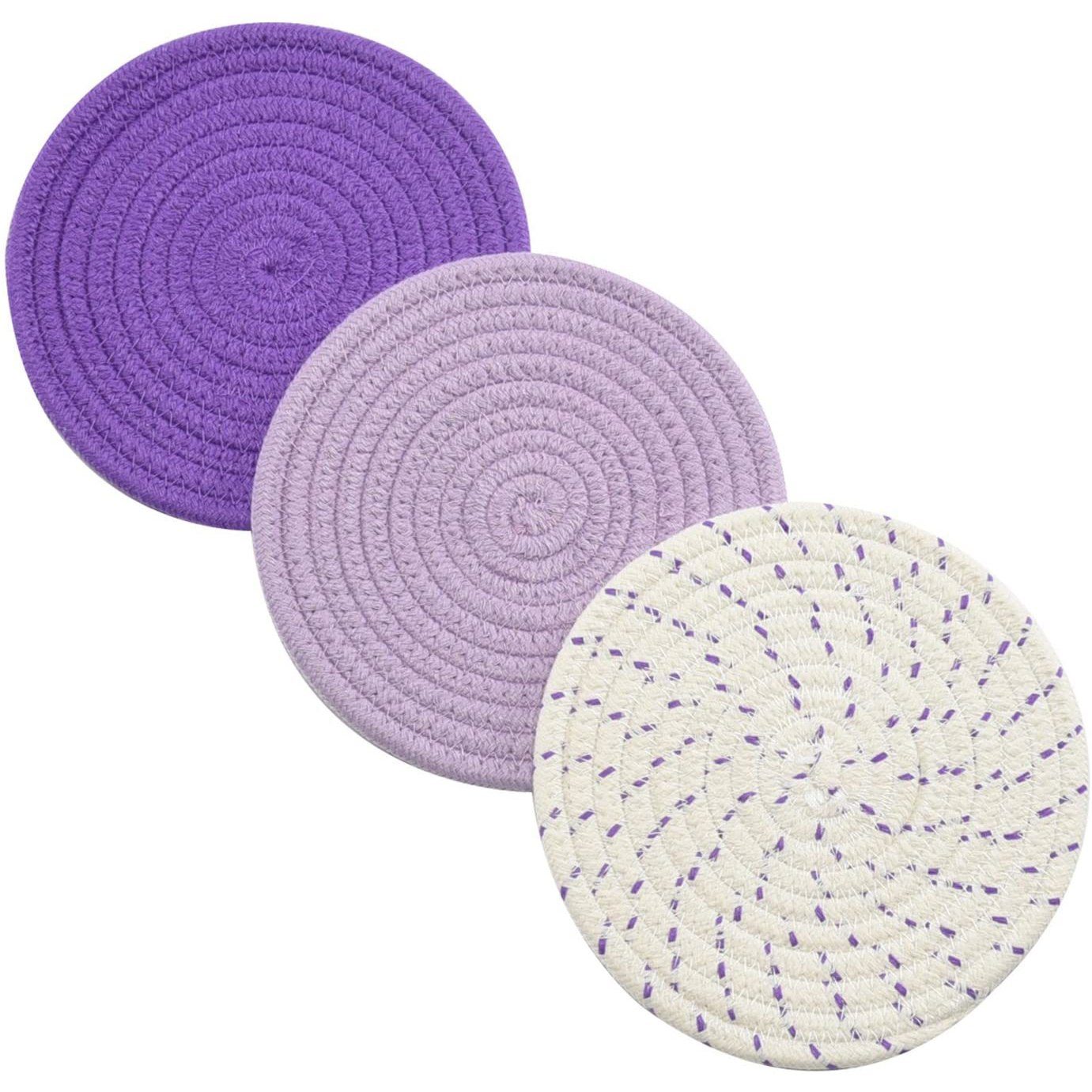 3-Piece Set: 100% Pure Cotton Thread Weave Hot Pot Holders Purple __stock:500 Kitchen & Dining refund_fee:800