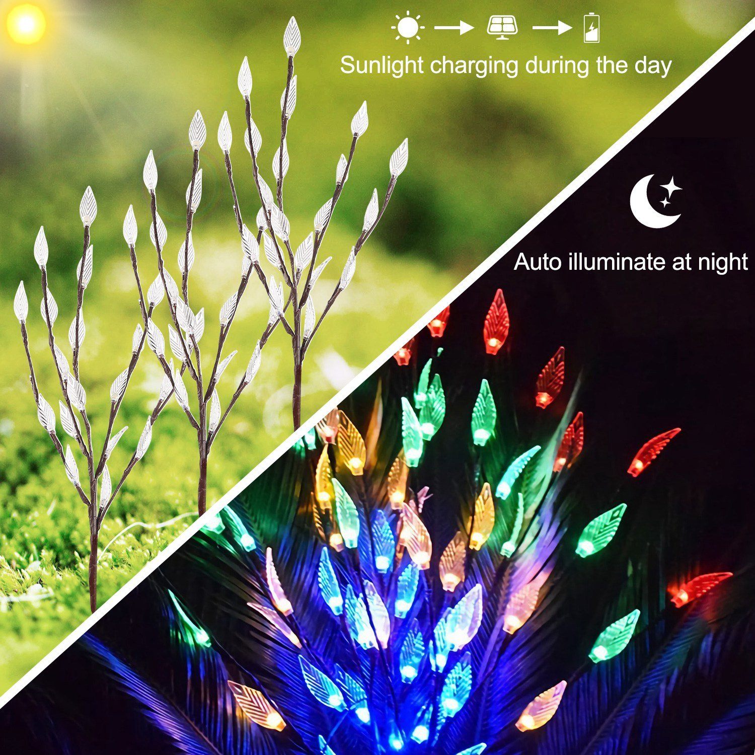 3-Piece Set: 60 LED Solar Garden Lights Tree Branch Leaf Shape Lamp __stock:50 refund_fee:1200 String & Fairy Lights Warranty