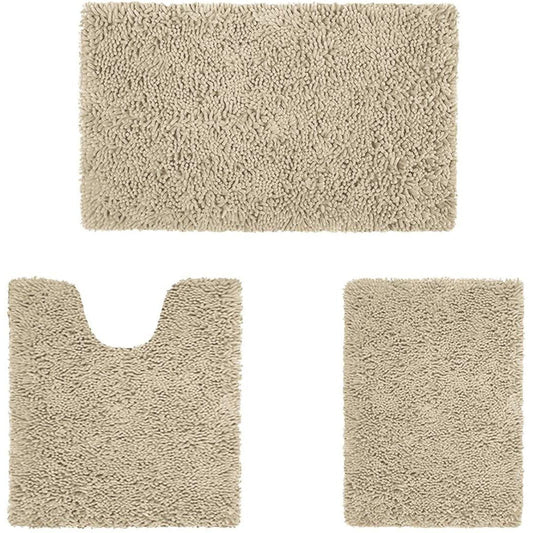 3-Piece Set: Bathroom Rugs Set Ultra Soft Non Slip and Absorbent Chenille Beige __stock:100 Bath refund_fee:1800