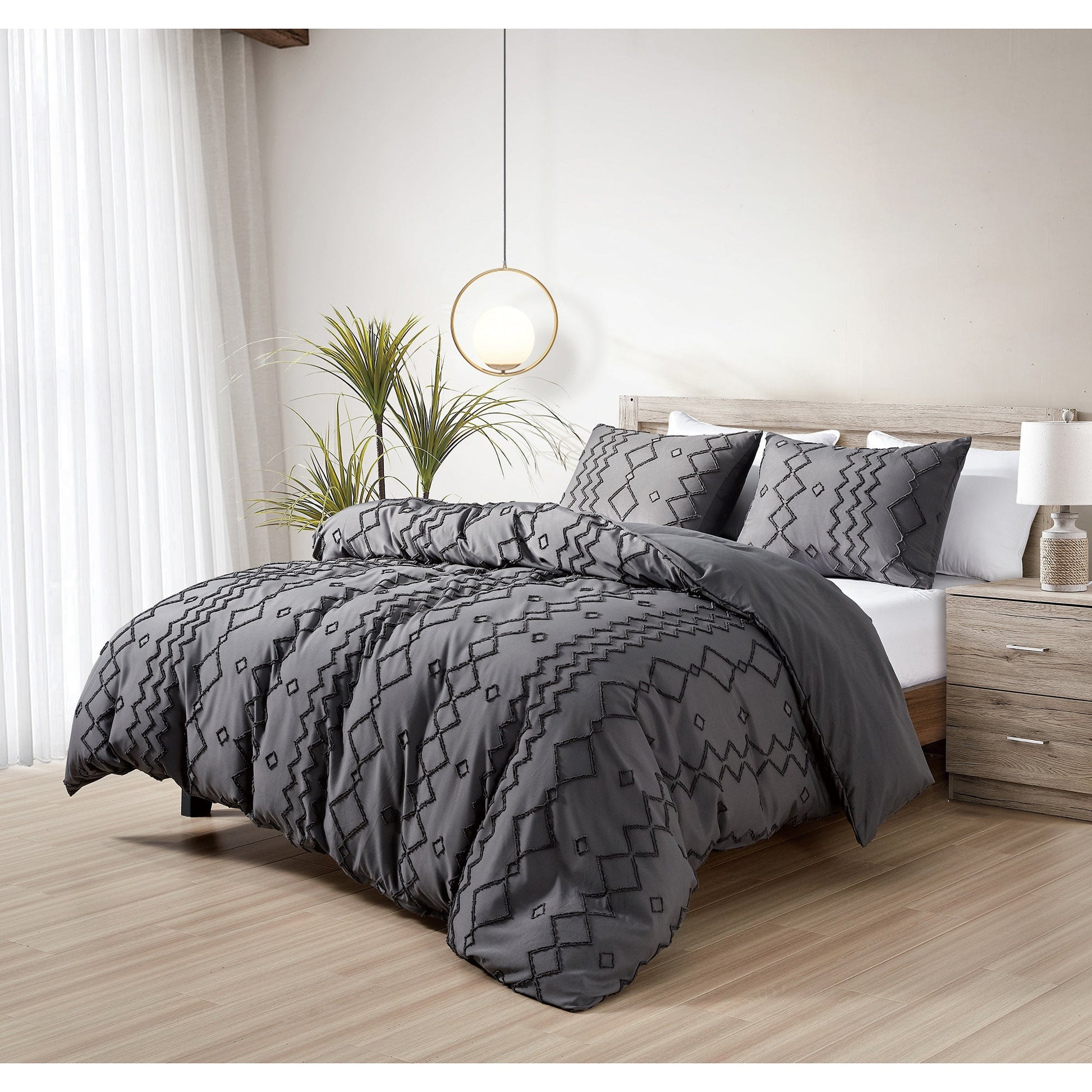 3-Piece Set: Bibb Home Tufted Clipped Duvet Cover Gray __label2:BOGO 30% OFF __stock:300 Bedding refund_fee:1200