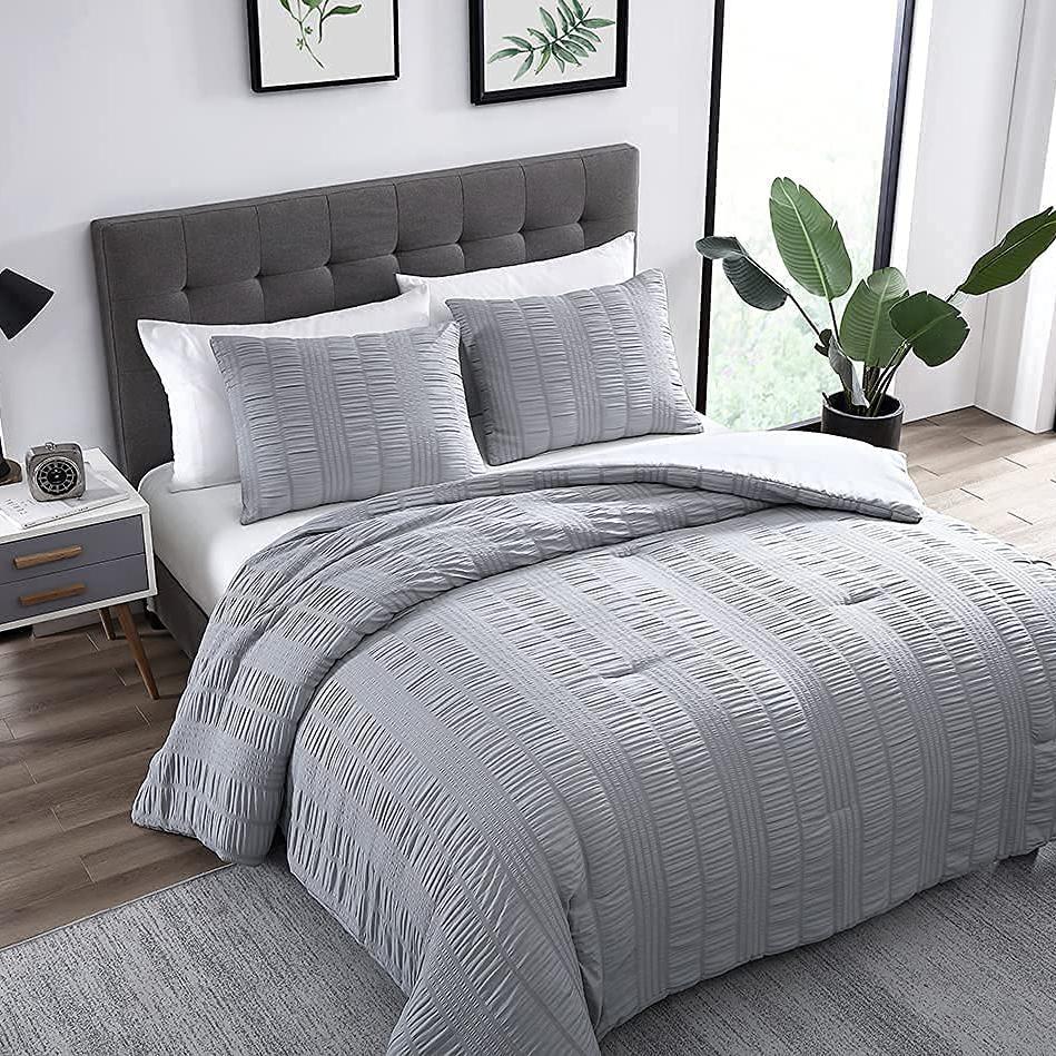 3-Piece Set: Elm Stripe Seersucker Bedding Collection Gray __label2:BOGO 30% OFF __stock:250 Bedding refund_fee:1800