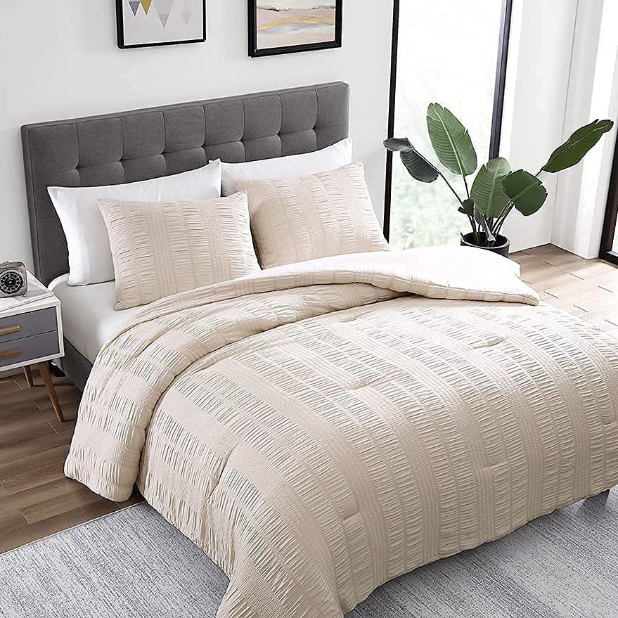 3-Piece Set: Elm Stripe Seersucker Bedding Collection Taupe __label2:BOGO 30% OFF __stock:250 Bedding refund_fee:1800