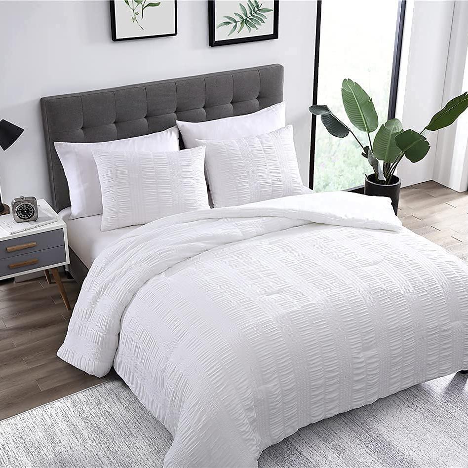 3-Piece Set: Elm Stripe Seersucker Bedding Collection White __label2:BOGO 30% OFF __stock:250 Bedding refund_fee:1800