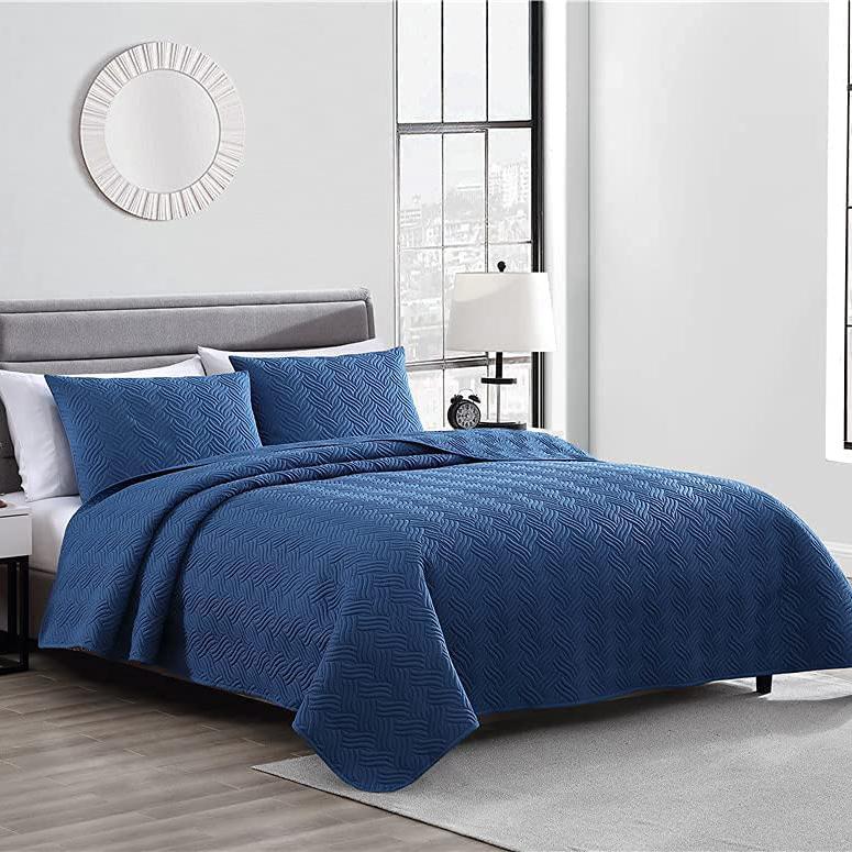 3-Piece Set: Embossed Quilted Comforter Set Blue __label2:BOGO 30% OFF __stock:350 Bedding refund_fee:1800