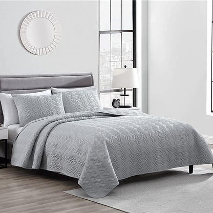 3-Piece Set: Embossed Quilted Comforter Set Gray __label2:BOGO 30% OFF __stock:350 Bedding refund_fee:1800