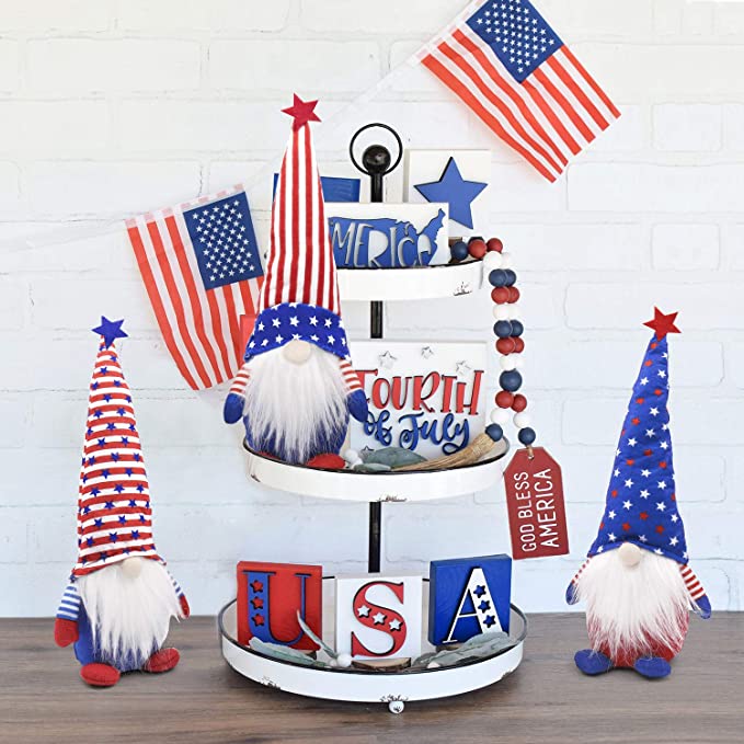 3-Piece Set: Patriotic Gnome Plush Standing Statues __stock:200 Holiday Decor & Apparel refund_fee:800