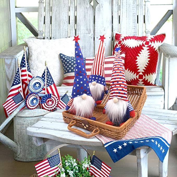 3-Piece Set: Patriotic Gnome Plush Standing Statues __stock:200 Holiday Decor & Apparel refund_fee:800