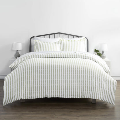 3-Piece Set: Rugged Stripes Patterned Duvet Cover Sage __label2:BOGO 30% OFF Bedding Low stock refund_fee:1200