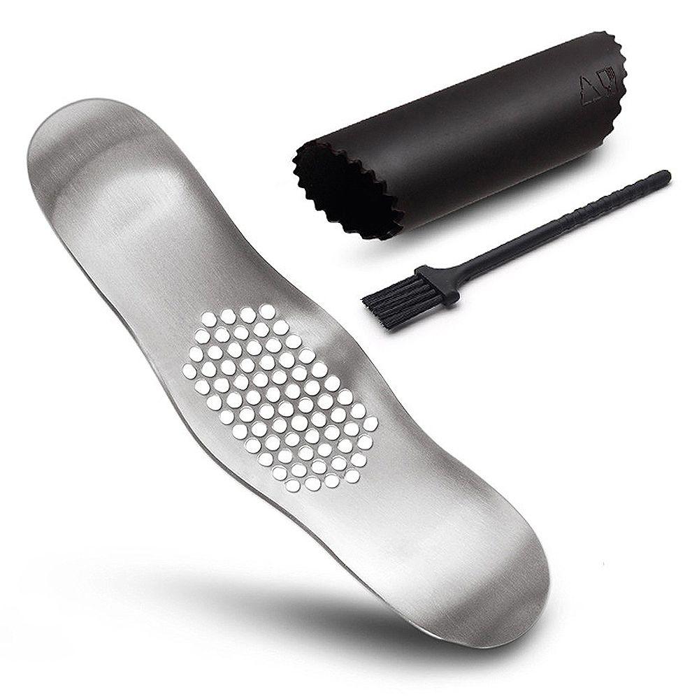 3-Piece Set: Stainless Steel Garlic Crusher Press and Peeler with Cleaning Brush __stock:200 Kitchen & Dining refund_fee:800