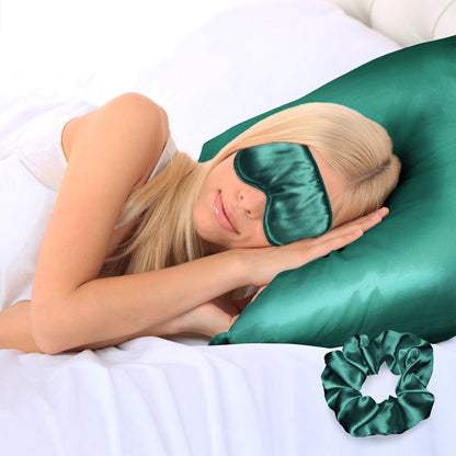 3-Piece: Super Soft Luxury Satin Facial and Hair Care Pillowcase, Eye Mask and Scrunchie Aqua __label2:BOGO 30% OFF __stock:50 Bedding refund_fee:800