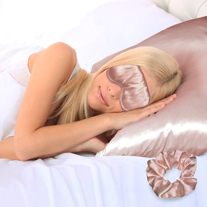 3-Piece: Super Soft Luxury Satin Facial and Hair Care Pillowcase, Eye Mask and Scrunchie Rose Gold __label2:BOGO 30% OFF __stock:50 Bedding refund_fee:800