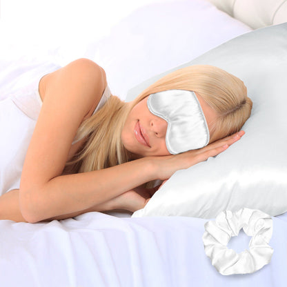 3-Piece: Super Soft Luxury Satin Facial and Hair Care Pillowcase, Eye Mask and Scrunchie White __label2:BOGO 30% OFF __stock:50 Bedding refund_fee:800