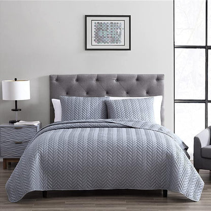 3-Piece: The Nesting Company Birch Bedding Collection Embossed Quilt Coverlet Bedspread Set Gray __label2:BOGO 30% OFF __stock:350 Bedding refund_fee:1800