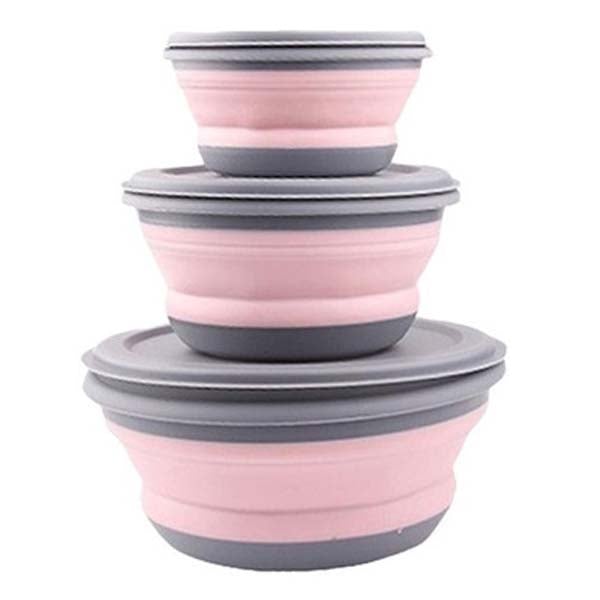 3-Pieces: Folding Camping Bowl Set Pink __stock:200 Kitchen & Dining refund_fee:800