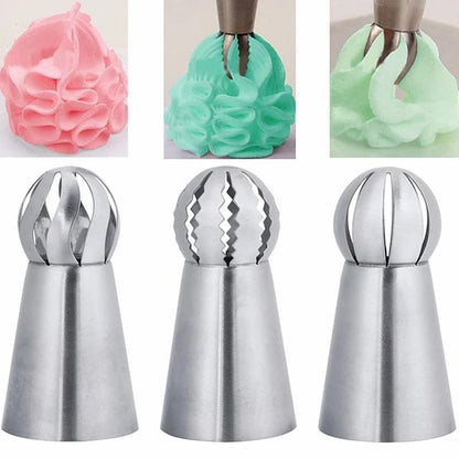 3-Pieces: Russian Stainless Steel Tips Tulip Sphere Whip Cream Buttercream Icing Piping Nozzles Kitchen & Dining refund_fee:800