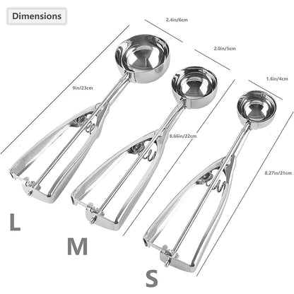 3-Pieces Set: Stainless Steel Cookie Scoops with Trigger Release __stock:200 Kitchen & Dining refund_fee:800