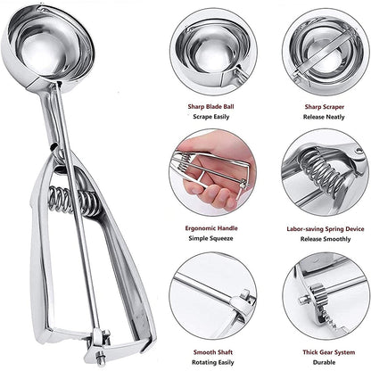 3-Pieces Set: Stainless Steel Cookie Scoops with Trigger Release __stock:200 Kitchen & Dining refund_fee:800