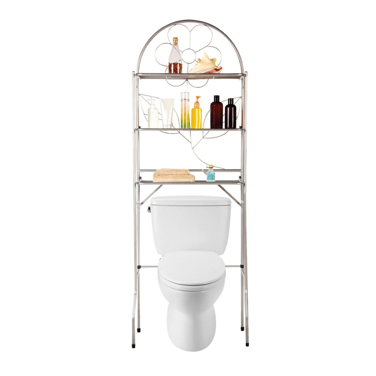 3 Shelf Over the Toilet Bathroom Space Saver Silver __stock:200 Bath refund_fee:2200 show-color-swatches