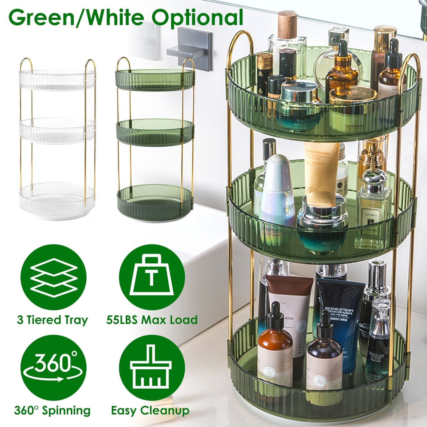 3-Tier 360° Spinning Rotating Makeup Organizer __stock:50 Closet & Storage Low stock refund_fee:1200