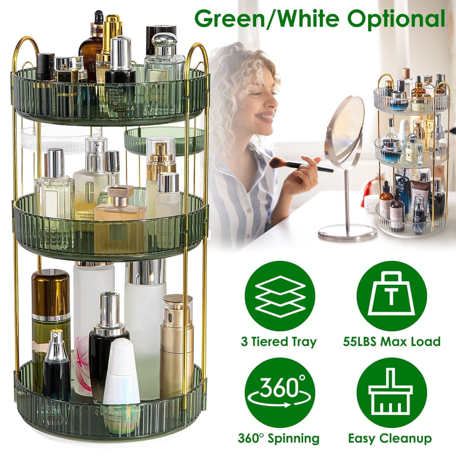 3-Tier 360° Spinning Rotating Makeup Organizer __stock:50 Closet & Storage Low stock refund_fee:1200