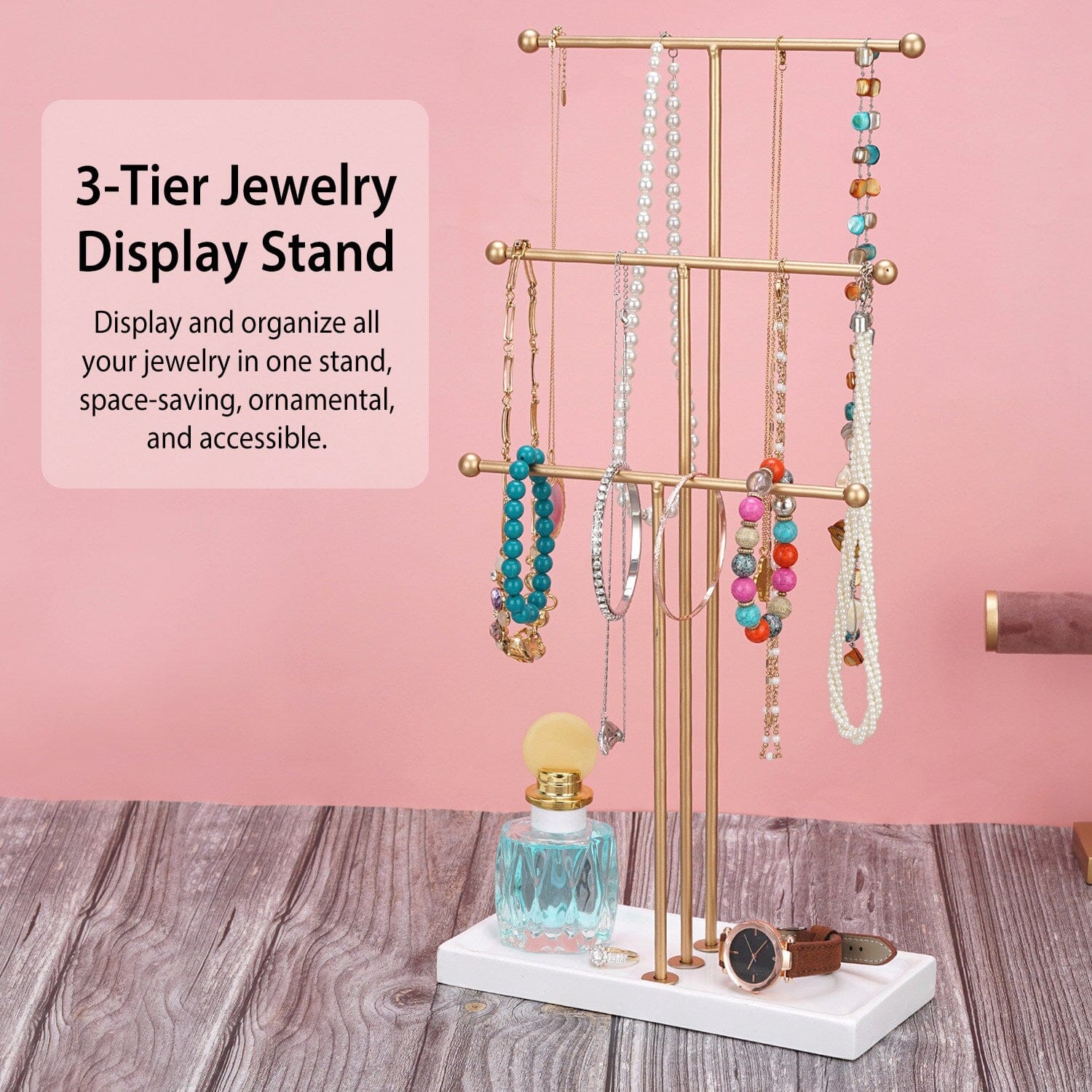 3-Tier Gold Metal Tabletop Jewelry Tree Stand __stock:50 Closet & Storage refund_fee:1200